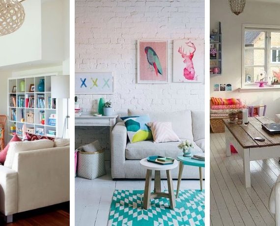 20 Ιδέες με πολύχρωμα σαλονάκια και λευκούς καναπέδες